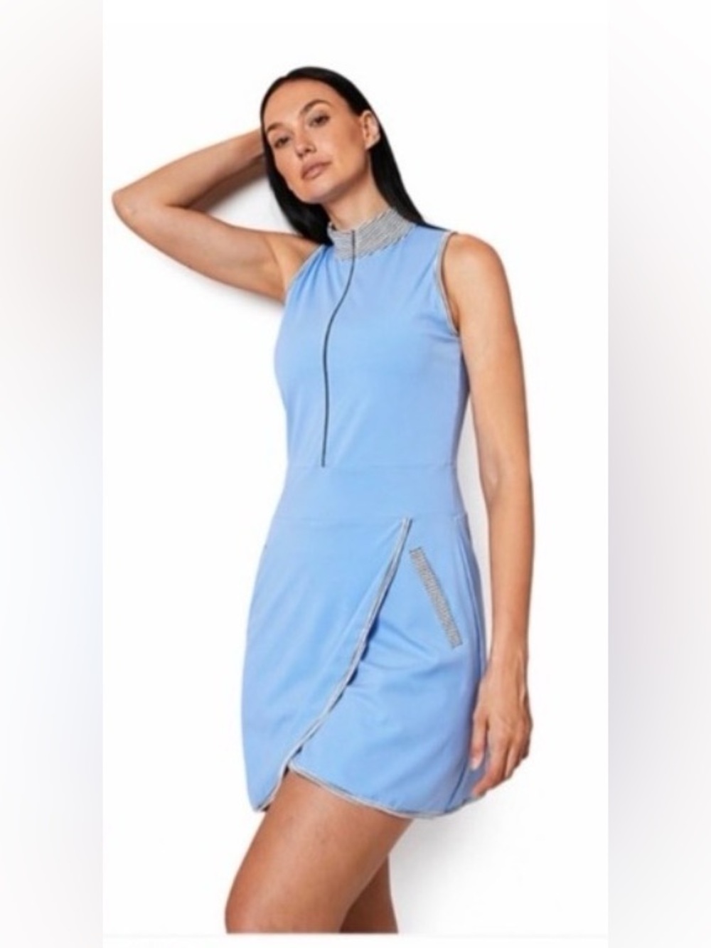 ACEGOLFS NWT! Size L Light Blue Sleeveless Zip-Front Dress with Skort/Shorts